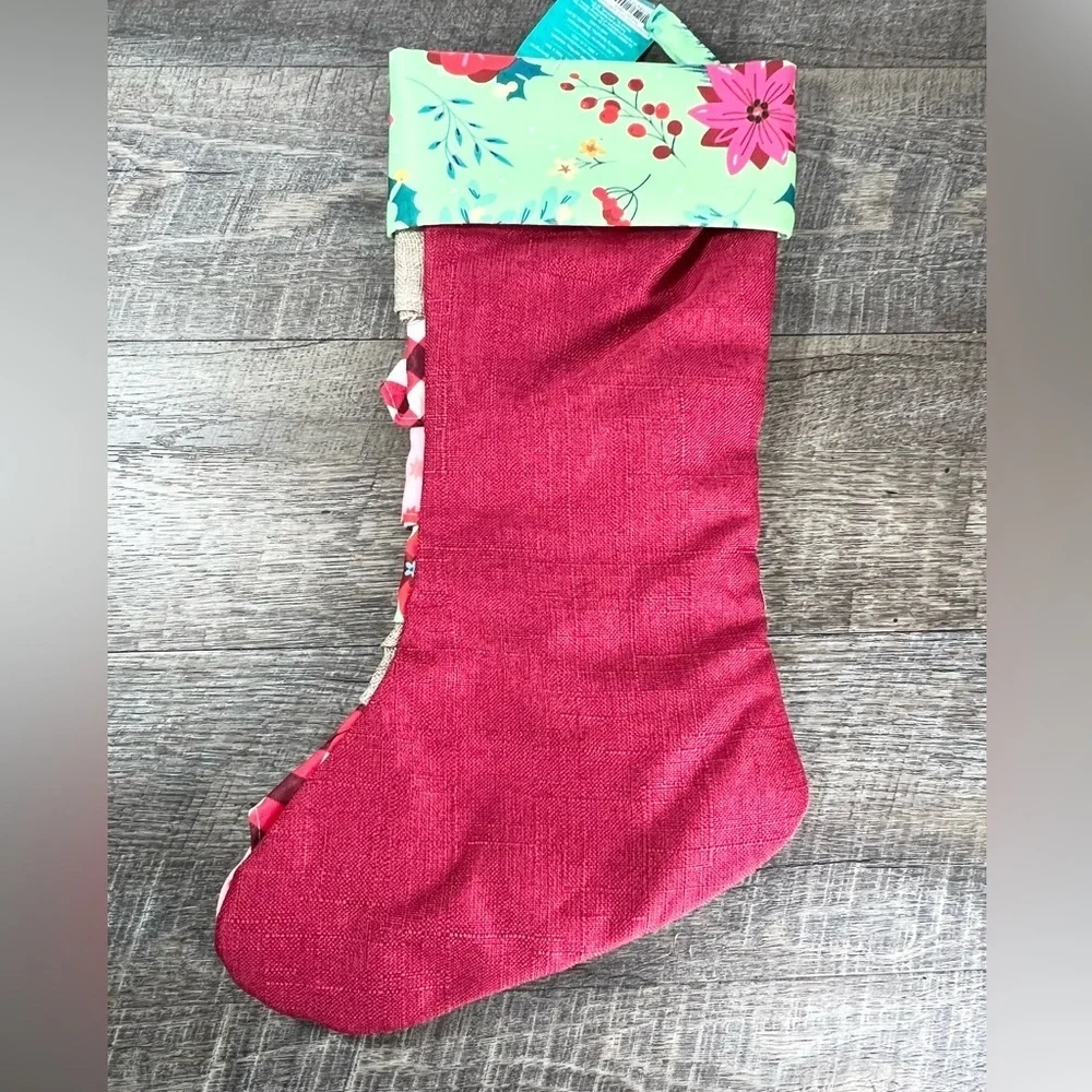 NWT Pioneer Women Retro Holiday‎ Floral Ruffled Christmas Stocking